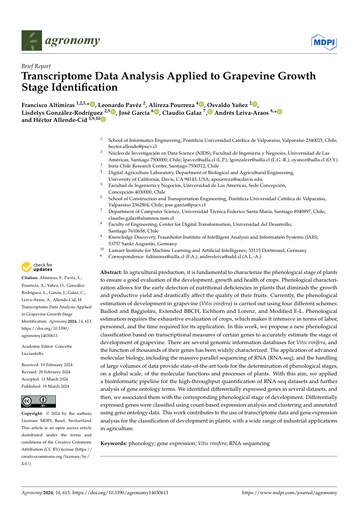 Cover of Transcriptome Data Analysis Applied to Grapevine Growth Stage Identification, Agronomy 2024